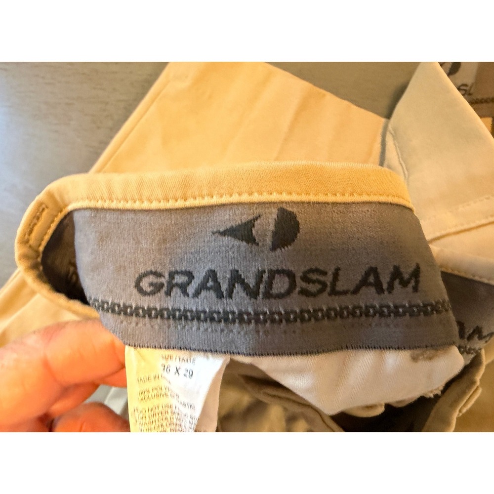 Grand Slam Mens Performance Golf Pants Tan Khaki Chino 36x29 Flat Front Workwear - Picture 4 of 7